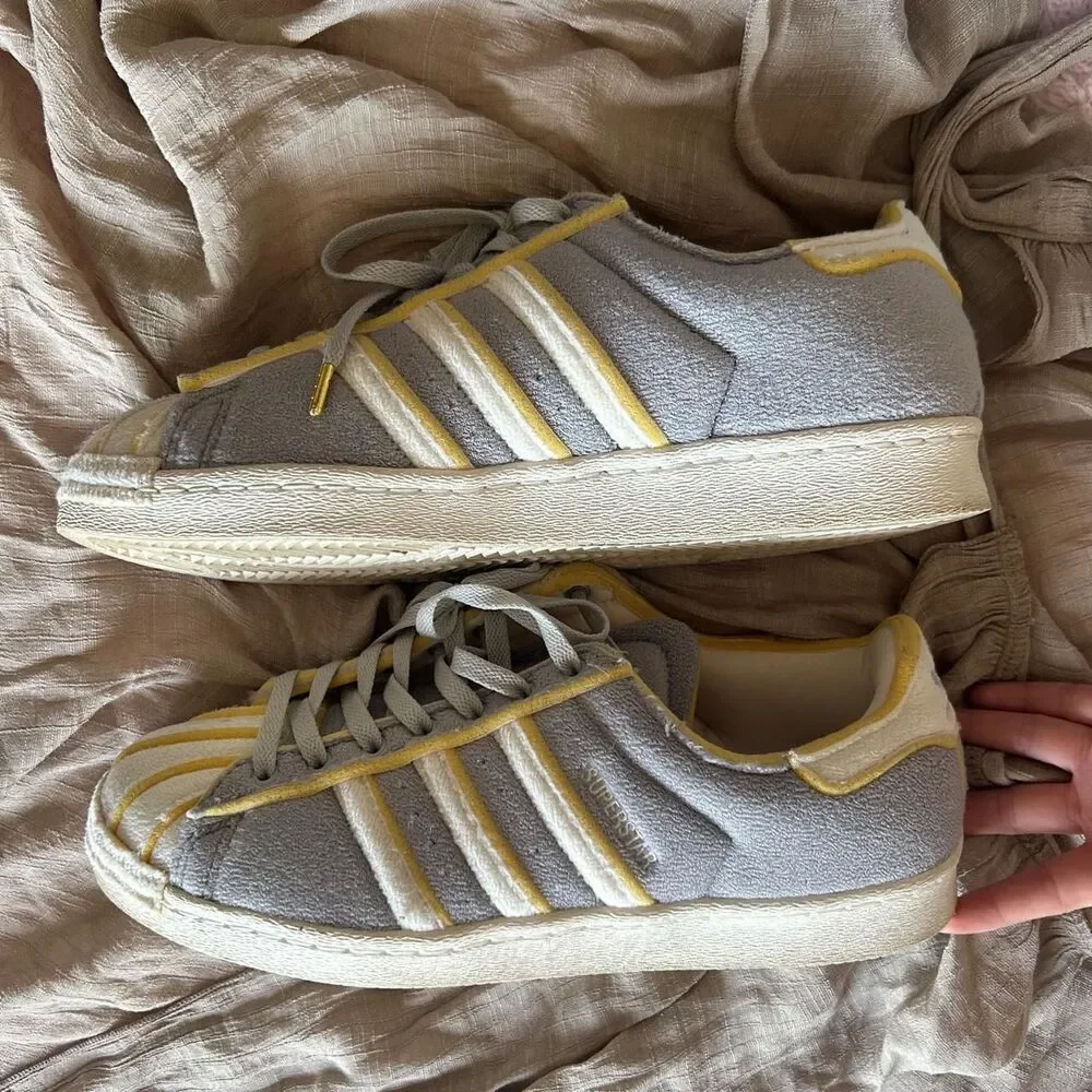 Adidas Superstar Grey Yellow Terry Cloth Sneakers Men’s Size 11